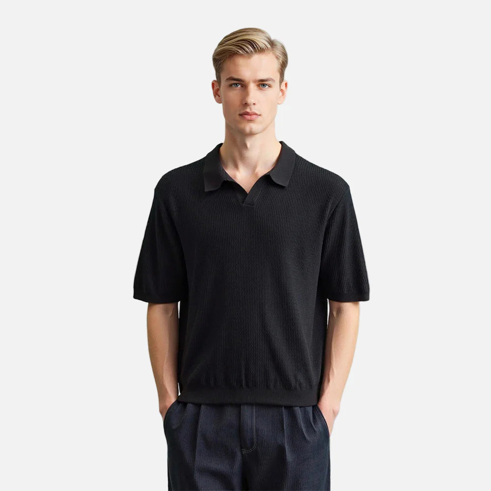 Vintage Wave Texture Knitted Polo T-Shirt