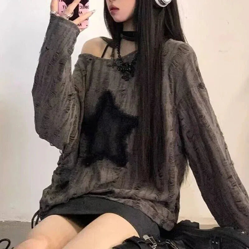 Y2K Star Grunge Pullover