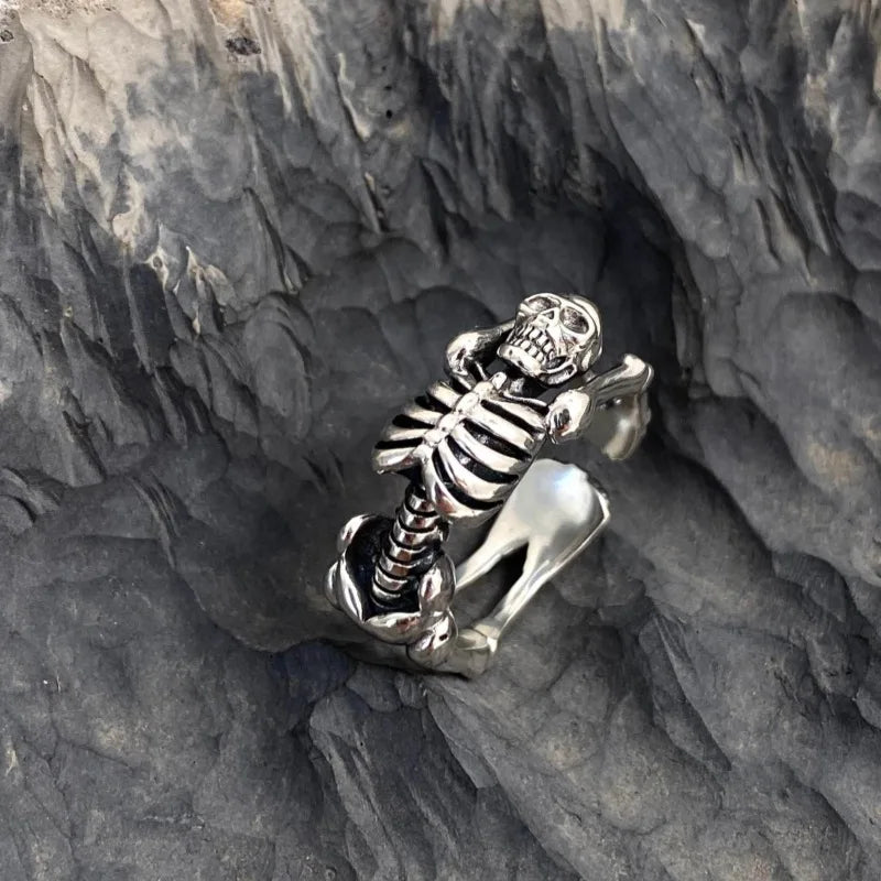 Silver Skull Skeleton Cuff Finger Ring