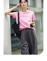 T-shirt d'été brodé pour femme en mélange de coton