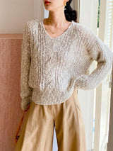 French Style Loose Khaki Pullover Sweater