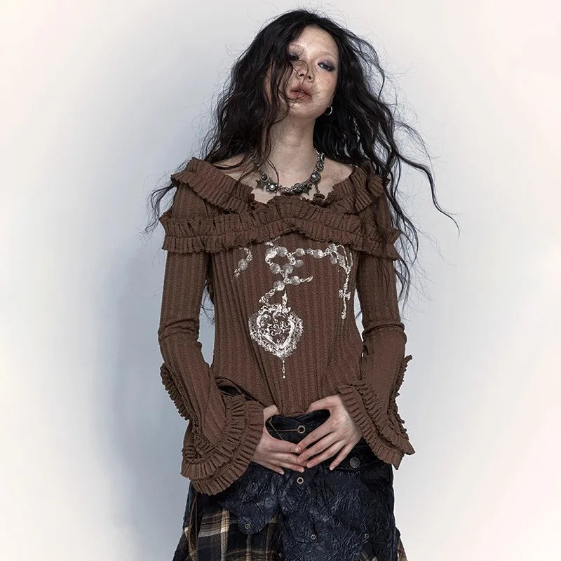 Grunge Y2K Off-Shoulder Knitted Women's Top