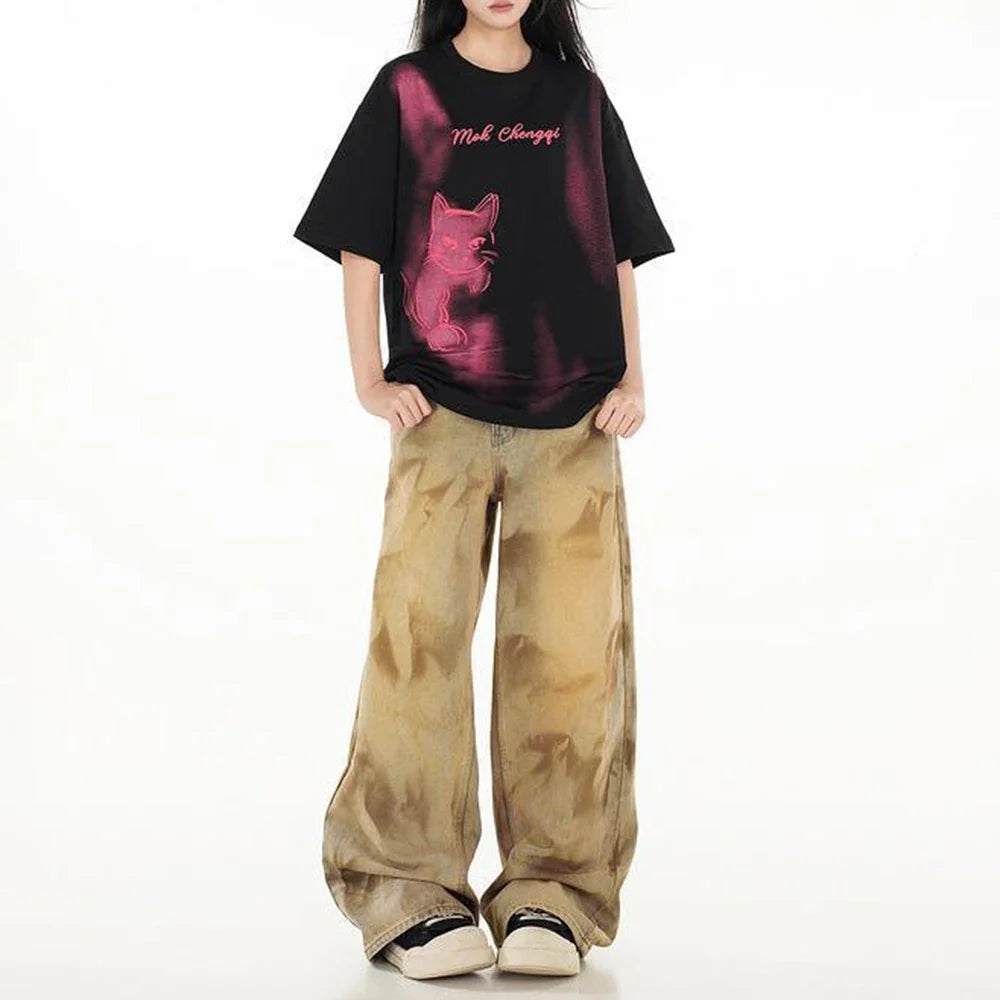 Vintage Kitten Graphic Short Sleeved T-Shirt