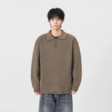 Y2K Cozy Ribbed Knit Polo Collar Sweater