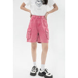 High-waist Pink Denim Shorts