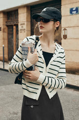 Y2K Striped Wool Blend Hooded Cardigan