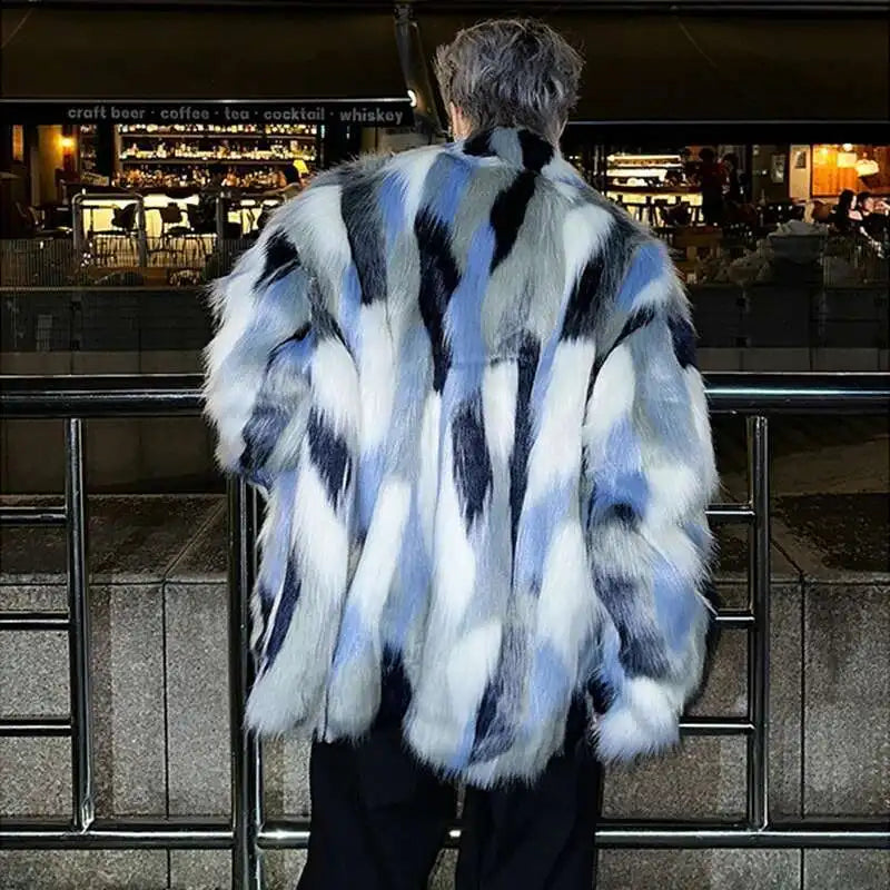 Veste luxueuse en imitation fourrure à contraste de couleurs