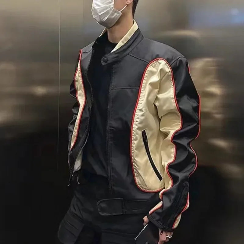 Irregular Patchwork Classic Style Motorcycle Leather Jacket