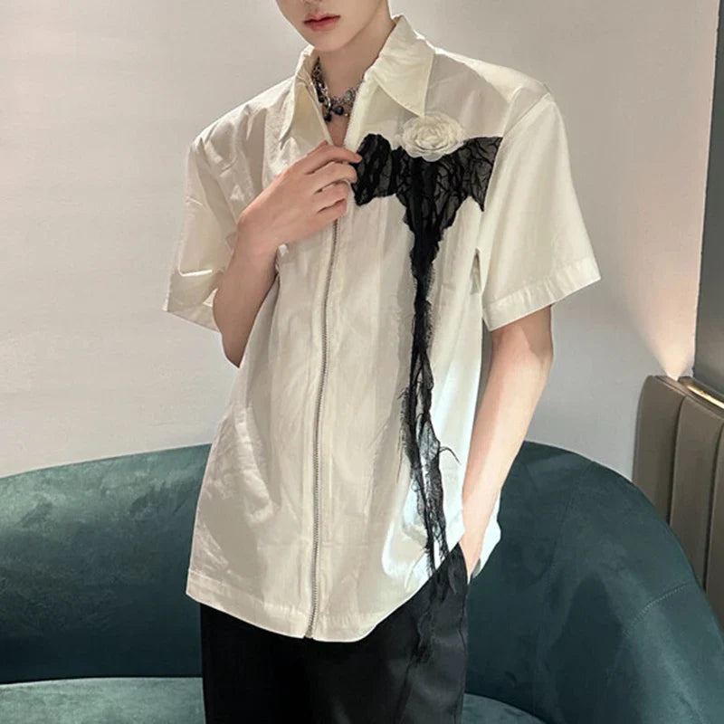 Chemise à manches courtes en maille rose avec fermeture éclair