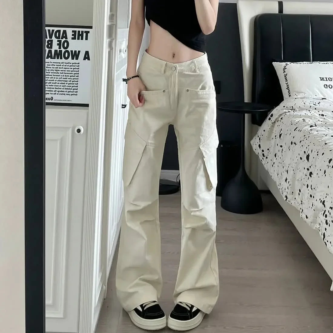 Vintage White High Waist Baggy Cargo Pants