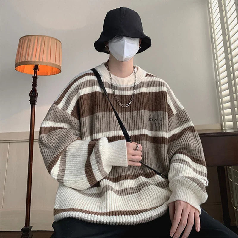 Retro Stripe Pullover Lovers Sweater