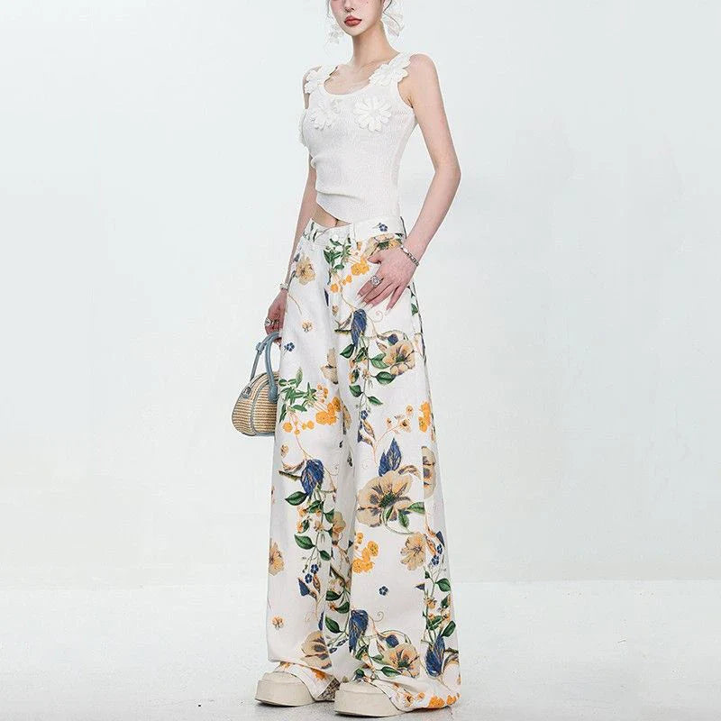Jean d'été à fleurs style américain vintage