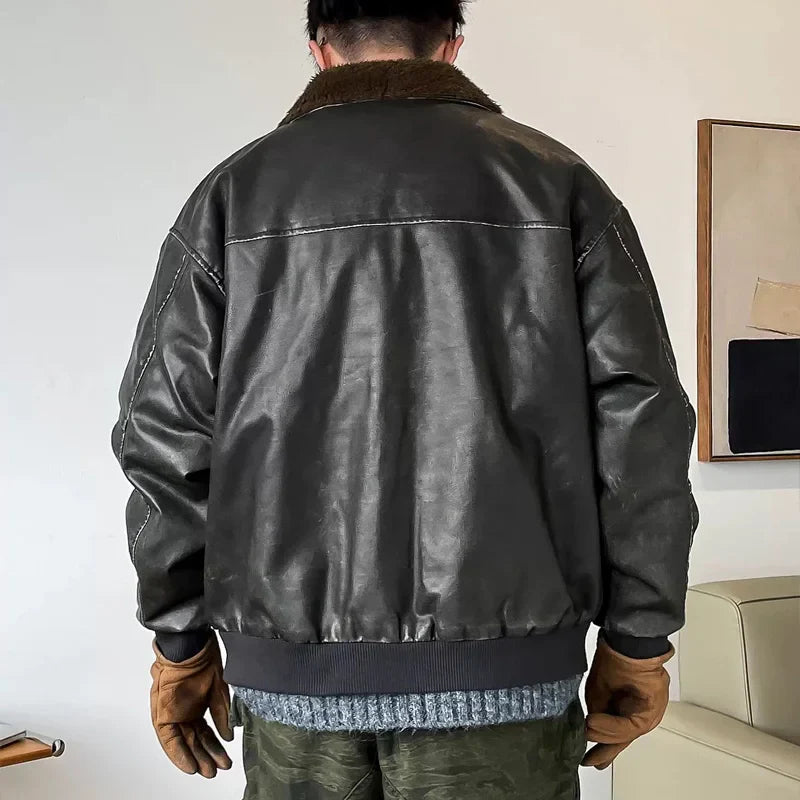 Veste en cuir et fourrure épaisse rembourrée style streetwear