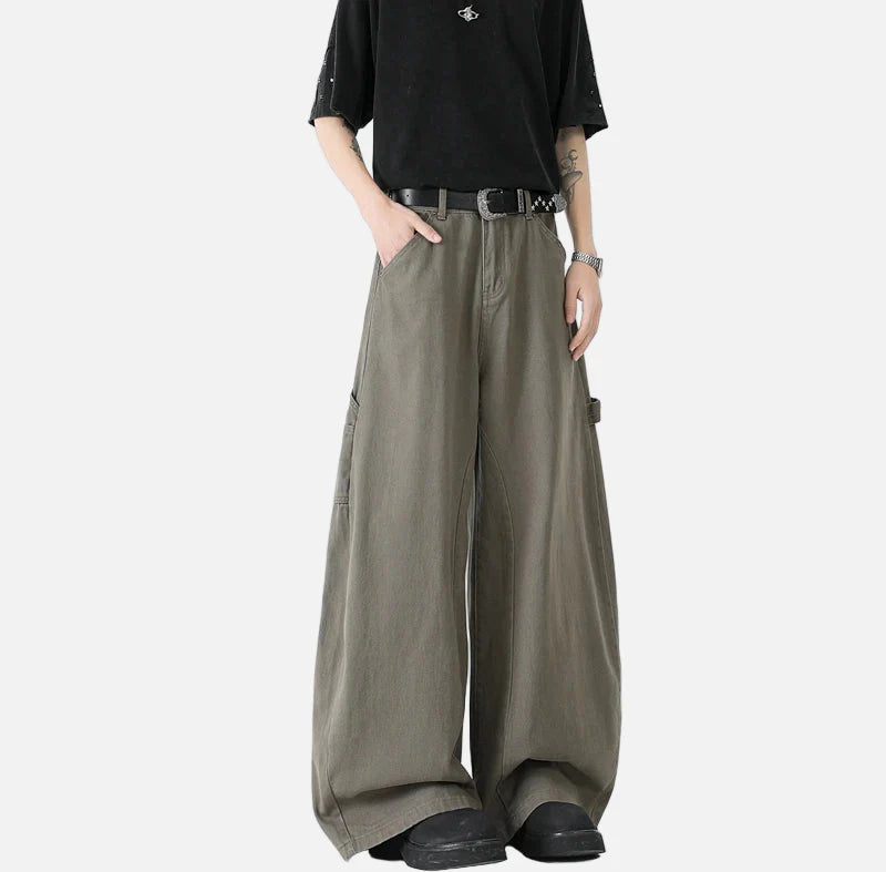 Durable Oversize Brown Cargo Wide Leg Jeans