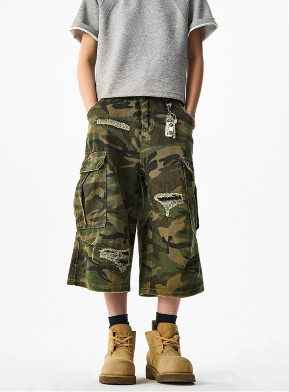 Durable Streetwear Camouflage Wide Leg Cargo Jorts