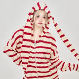 Striped Print Long Sleeve Hooded T-Shirt