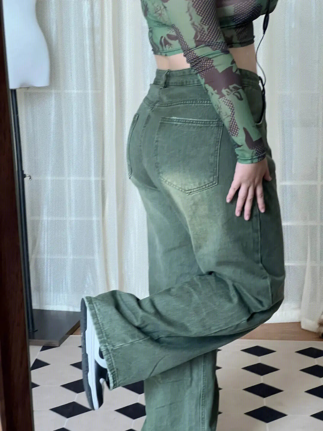 Streetwear Cool Green high waist retro jeans