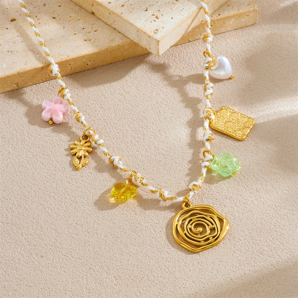 Golden Flower Crystal Pendant Necklace
