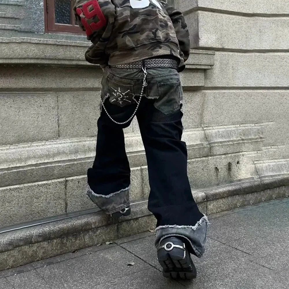 Hochwertige, luxuriöse Patchwork-Jeans in Erbstückqualität