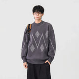 Cozy Argyle Knit Crew Neck Classic Sweater