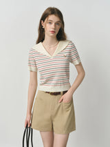 Streetwear Navy Striped Energetic Summer Knit T-Shirt