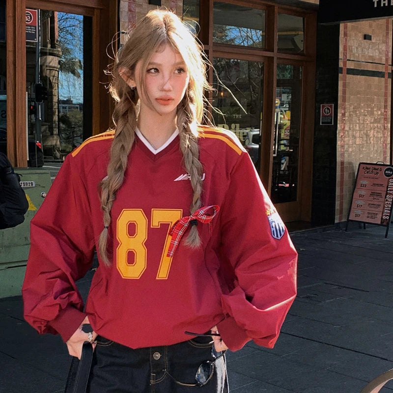Striped V-Neck Oversized Sweatshirt