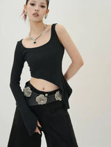 Black Irregular Slim Long Sleeve T-Shirt