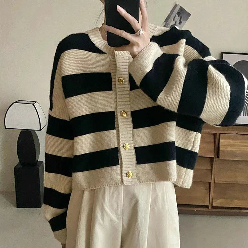 Striped Button-Up Long Sleeve Sweater