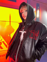 Y2K Stilvolle Gothic Retro Lederjacke mit Kapuze und Reißverschluss