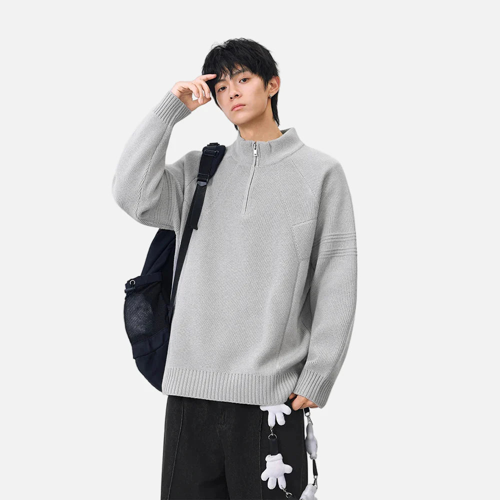 Cozy Ribbed Knit Mock Neck Half Zipper Sweater
