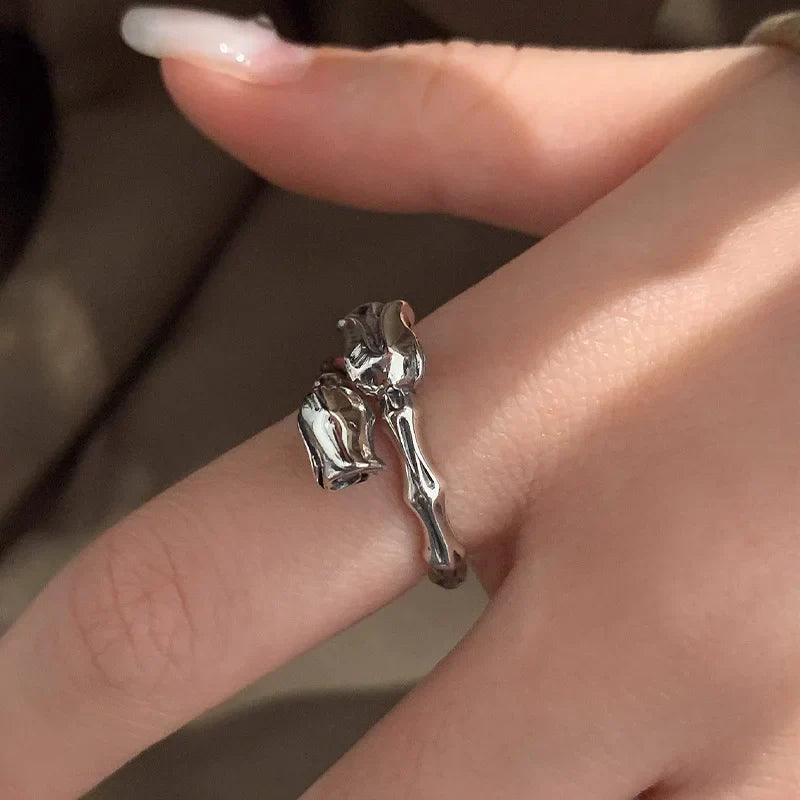 Adjustable Retro Rose Bud Cool Open Ring