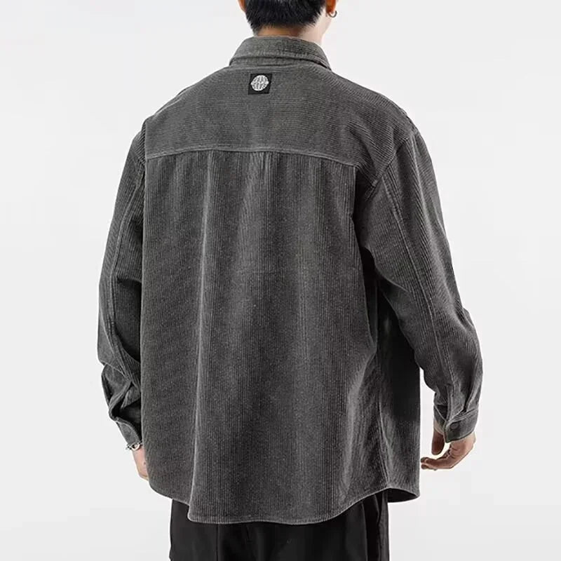 Chemise coréenne classique rétro vintage en velours côtelé à manches longues