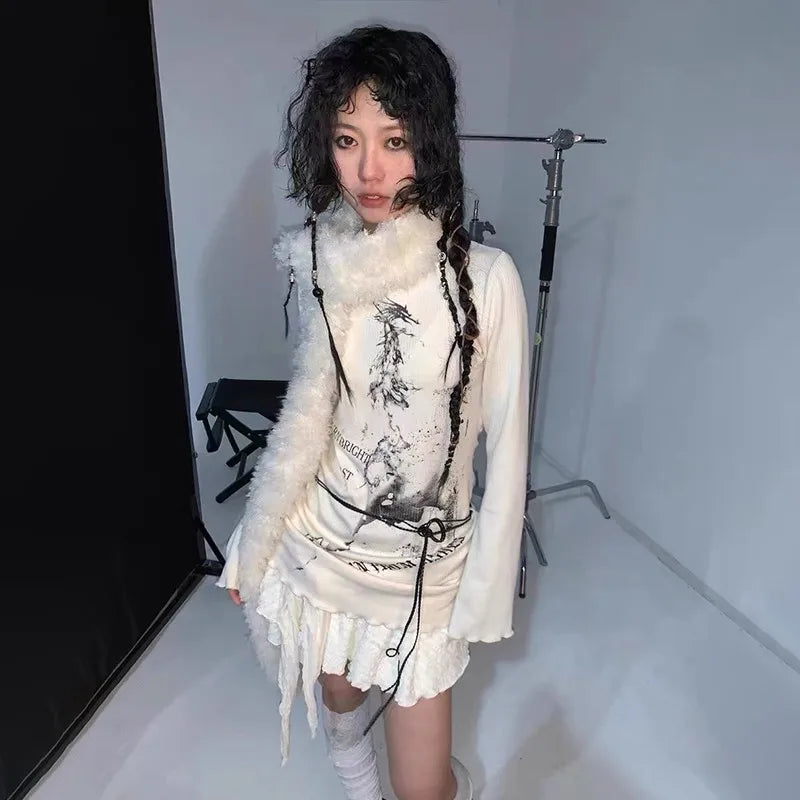 Grunge Y2K Gothic Knitted Women's Top