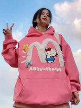 Embroidered Hello Kitty Plush Loose Hoodie
