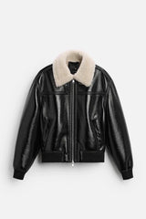 Veste flatteuse en similicuir épais à imitation fourrure