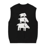 Black Vintage Animal Print Oversize Sleeveless Sweater