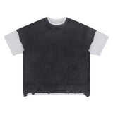 ハイストリート ダメージ加工パッチワークコットンTシャツ