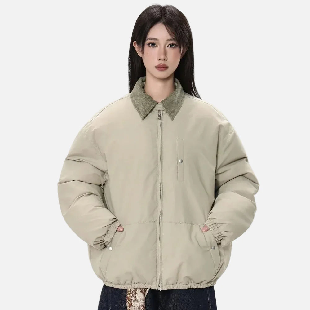 Vintage-Jacke, schlicht, einfarbig, wattiert, Oversized