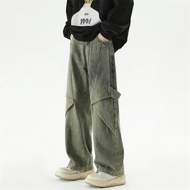 Jeans baggy streetwear délavés style hip-hop à jambes larges