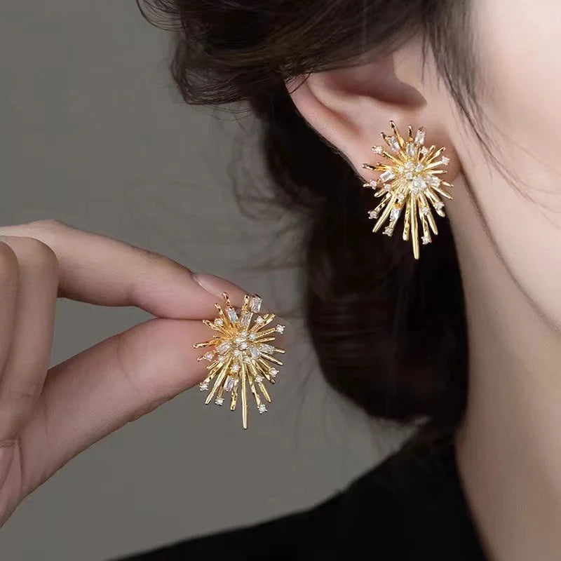 Firework Flowers Zircon Copper Earring