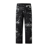 Lässige, gerade geschnittene Jeans im amerikanischen Stil mit Graffiti-Print