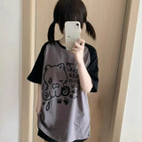 Colorful Japanese Cartoon Print Loose T-Shirt