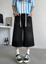 Comfortable Elastic Drawstring Waist Denim Jorts