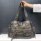 Y2K Leather Multi-Compartment Zipper Handbag