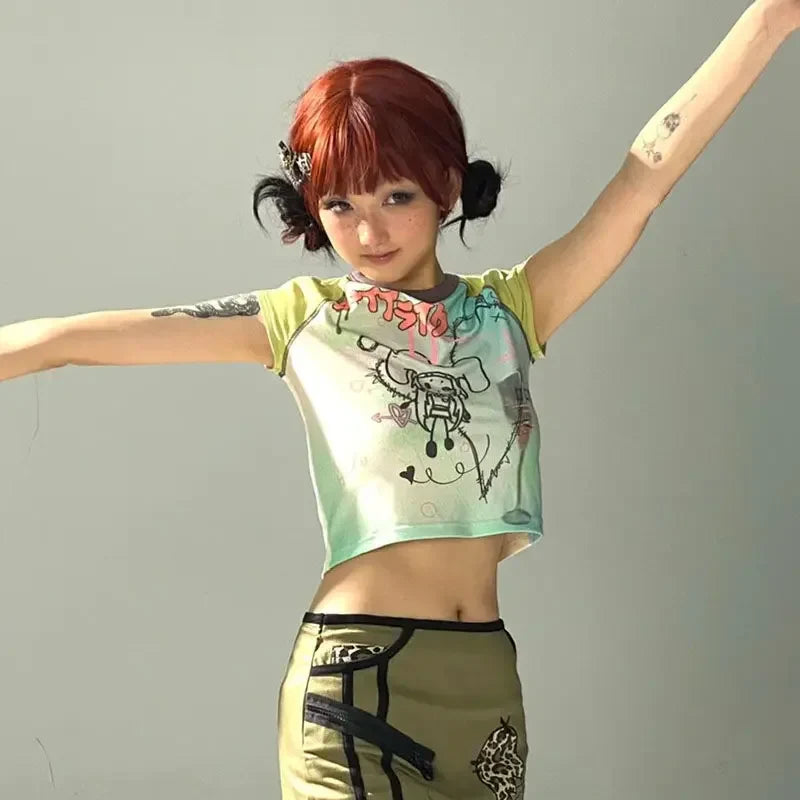 Soft Touch Cute Cartoon Print Slim T-Shirt