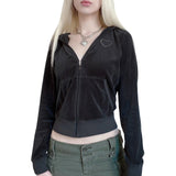 Y2K Crystal Heart Zip-Up Hoodie