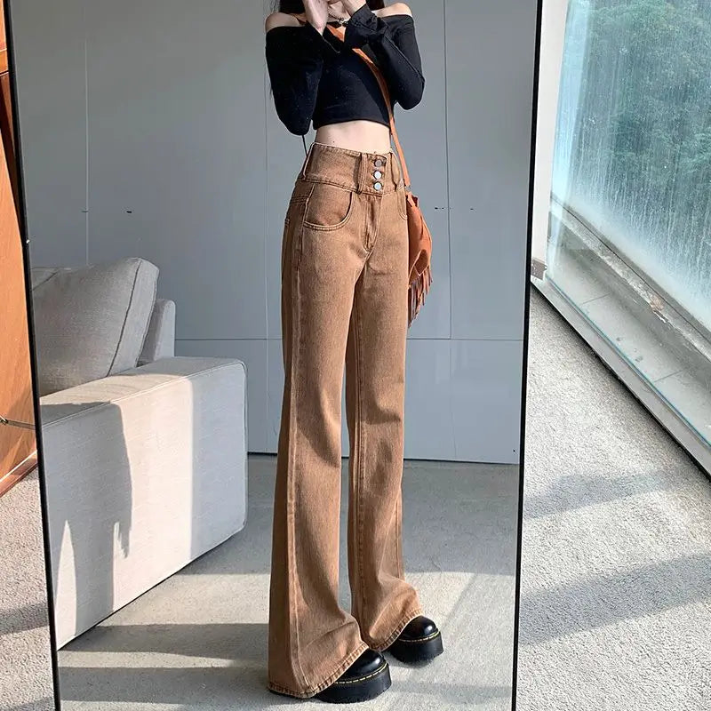 Vintage High Waist Flare Denim Straight Jeans