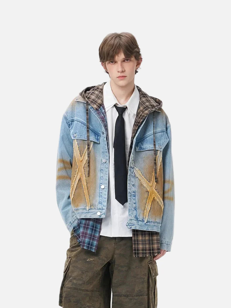 Streetwear Bold Gradient Distressed Denim Jacket