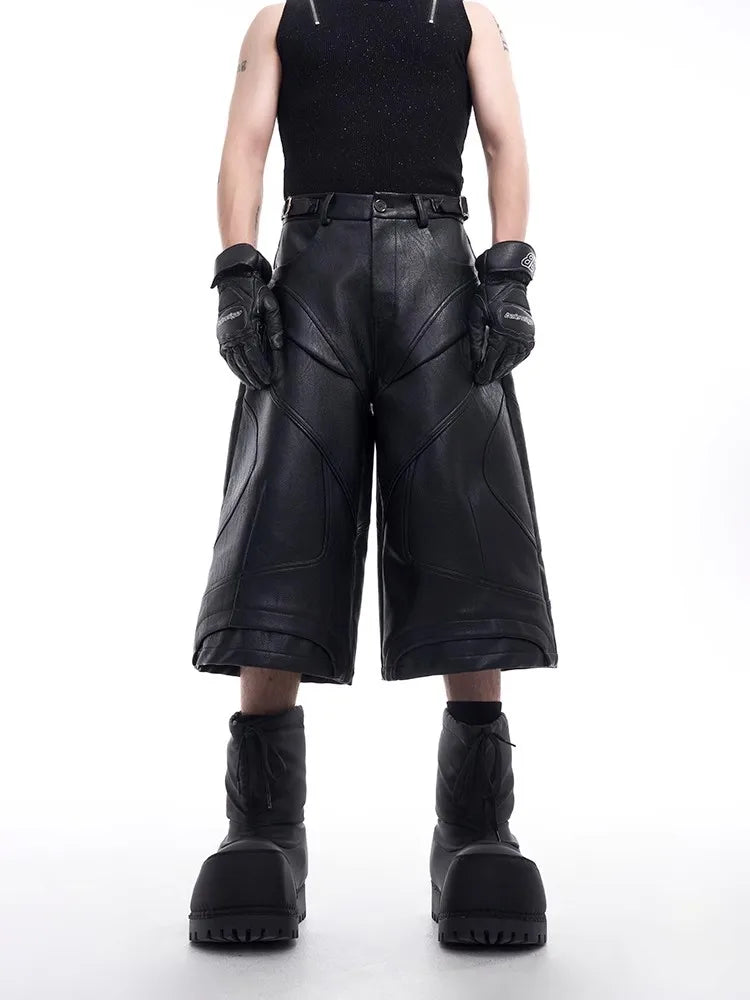 Handsome Black PU Leather Knee Jorts
