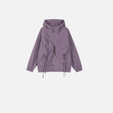 Minimalist Pleated Loose Fit Hooded Windbreaker Jacket